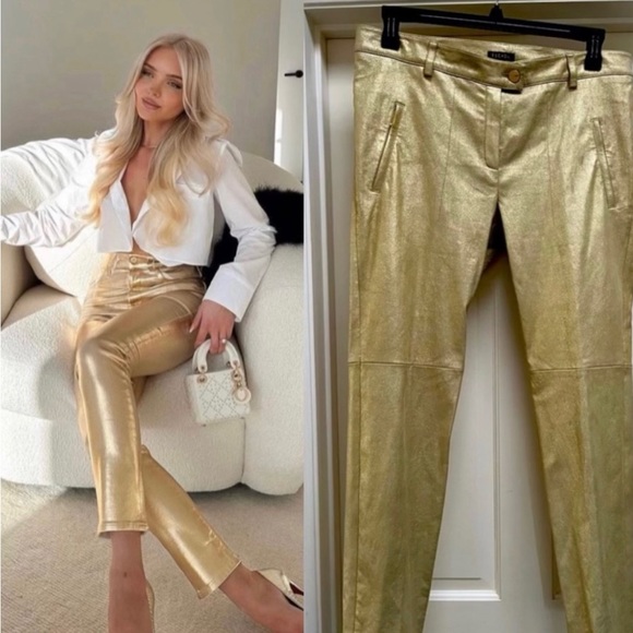 Escada Pants - 🌹HP Gorgeous Vintage Solid Gold Style Escada Leather Jeans